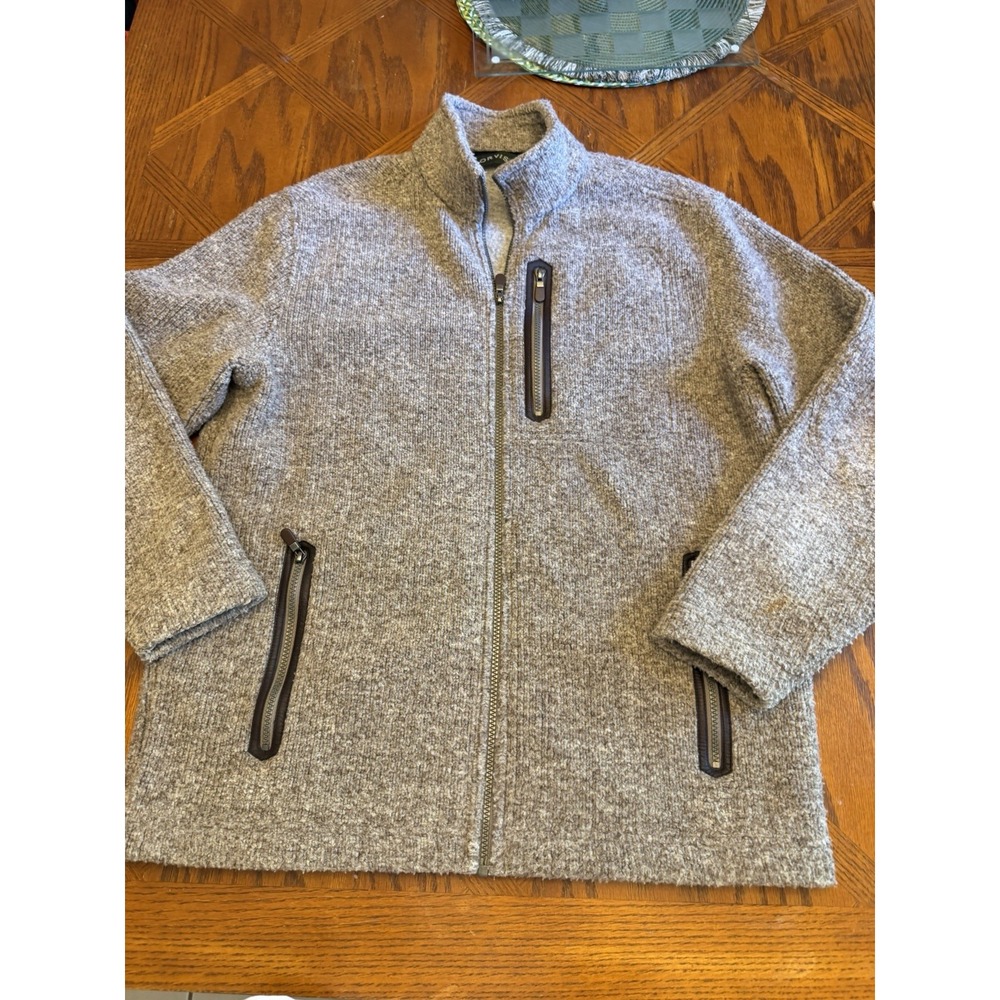 Orvis Sweater Mens Medium Beige Full Zip Mock Neck Knit Jacket Fleece Lined - Picture 6 of 10